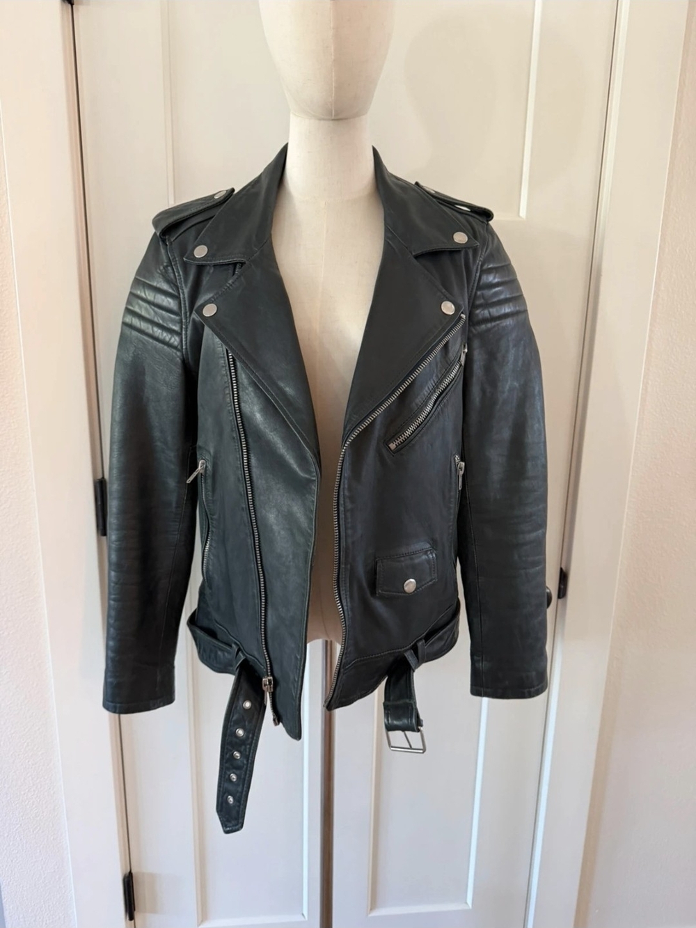 BLK DNM Black Leather Moto Jacket with Belt